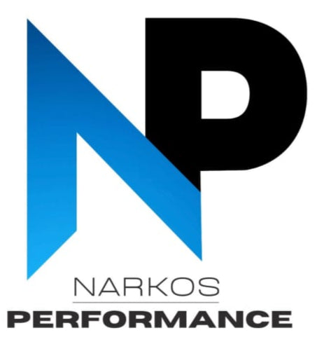 Narkos Performance logo with blue and black design on a white background